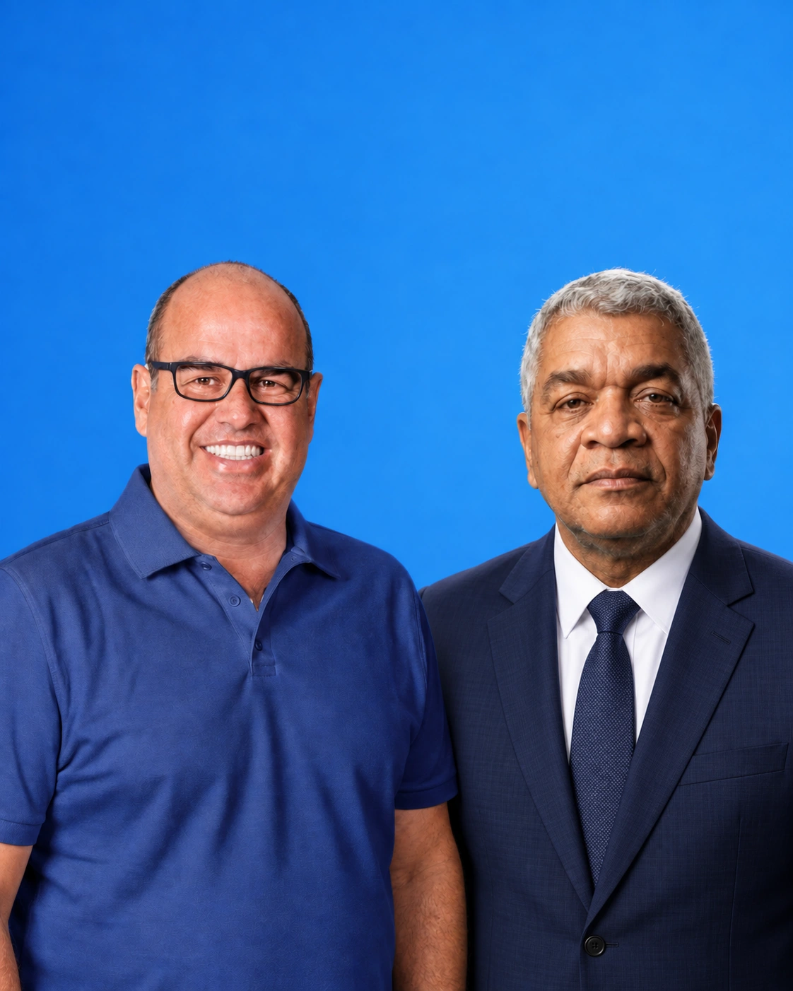 Magalhães, à direita, de terno azul-marinho, ao lado de Wellington José. Roupa alterada digitalmente.